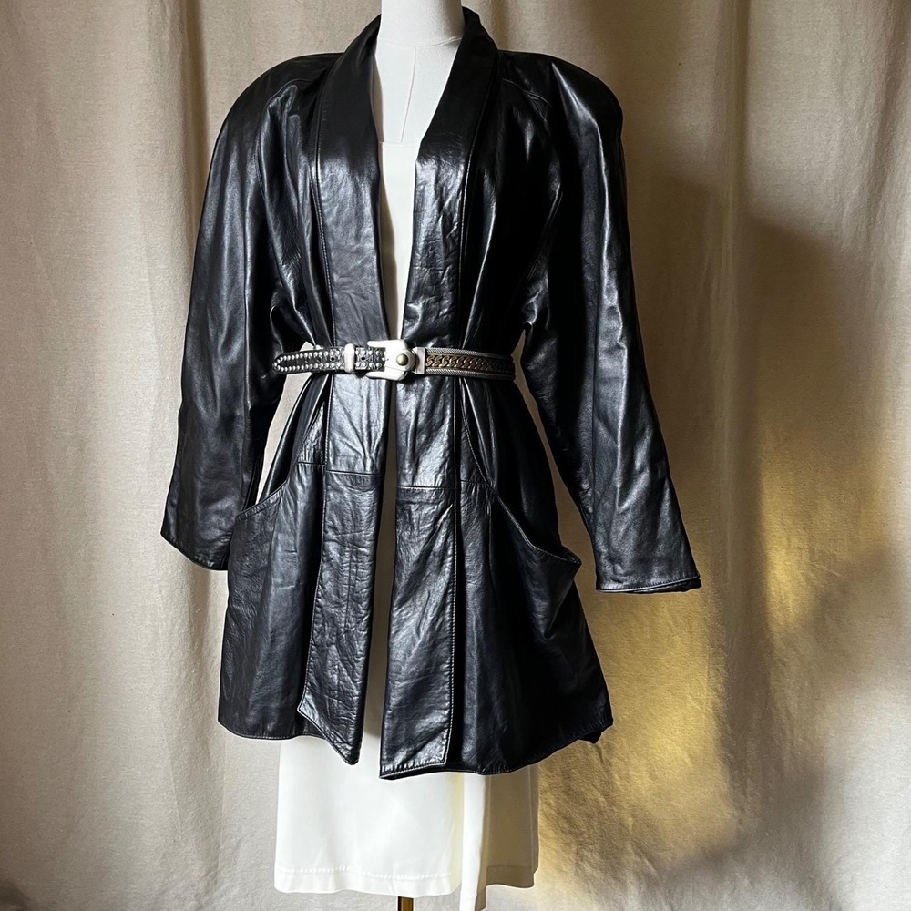 Vintage Maxima Neiman Marcus Black Leather Jacket Oversized L 90s Minimalist